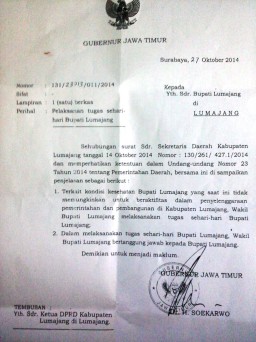 Meski Surat PLH Bupati Lumajang Telah Terbit, APBD Lumajang 2015 Berpotensi Tersendat