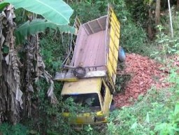 Tak Kuat Saat Ditanjakan, Truck Sarat Muatan Batu Bata Masuk Jurang