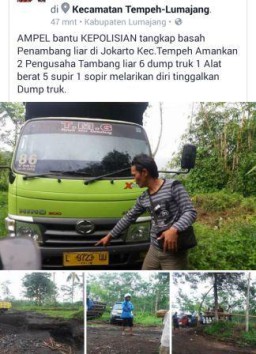 Grebek Tambang Pasir di Desa Jokarto-Tempeh, Polisi Amankan 6 Dump Truck dan 1 Alat Berat