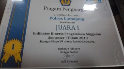 Polres Lumajang Sabet Juara 1 Pengelolaan Keuangan oleh KPPN Jember