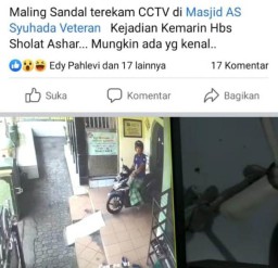 Aksi Maling Sandal Terekam CCTV Masjid As-Syuhada Veteran Lumajang