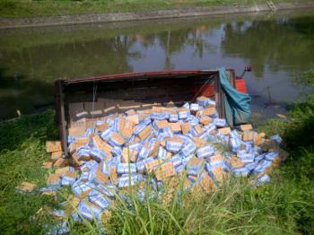 Truk Angkut Air Mineral Global Terjun Bebas ke Sungai Bondoyudo