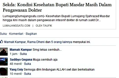 Facebooker Lumajang Doakan Kesembuhan Bupati Sjahrazad Masdar
