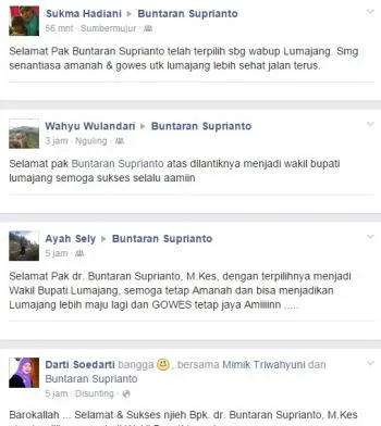 Terpilih Jadi Wabup, Akun Facebook Buntaran Diserbu Ucapan Selamat