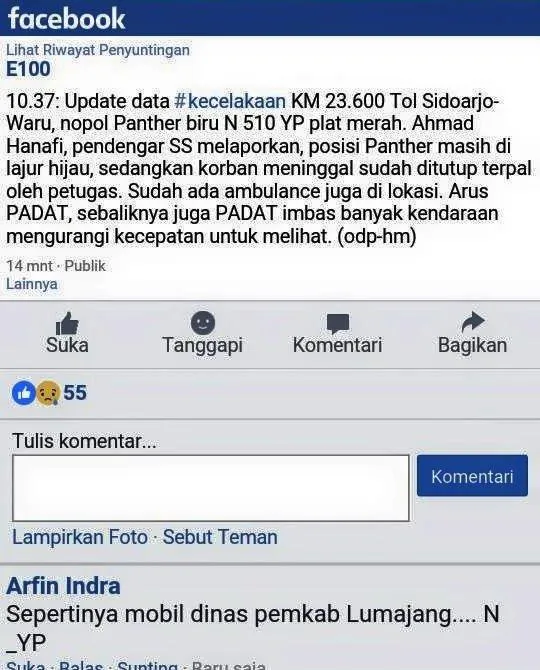 Ramai Dimedsos, Mobil Dinas DPRD Lumajang N-510-YP Kecelakaan di Tol Sidoarjo-Waru