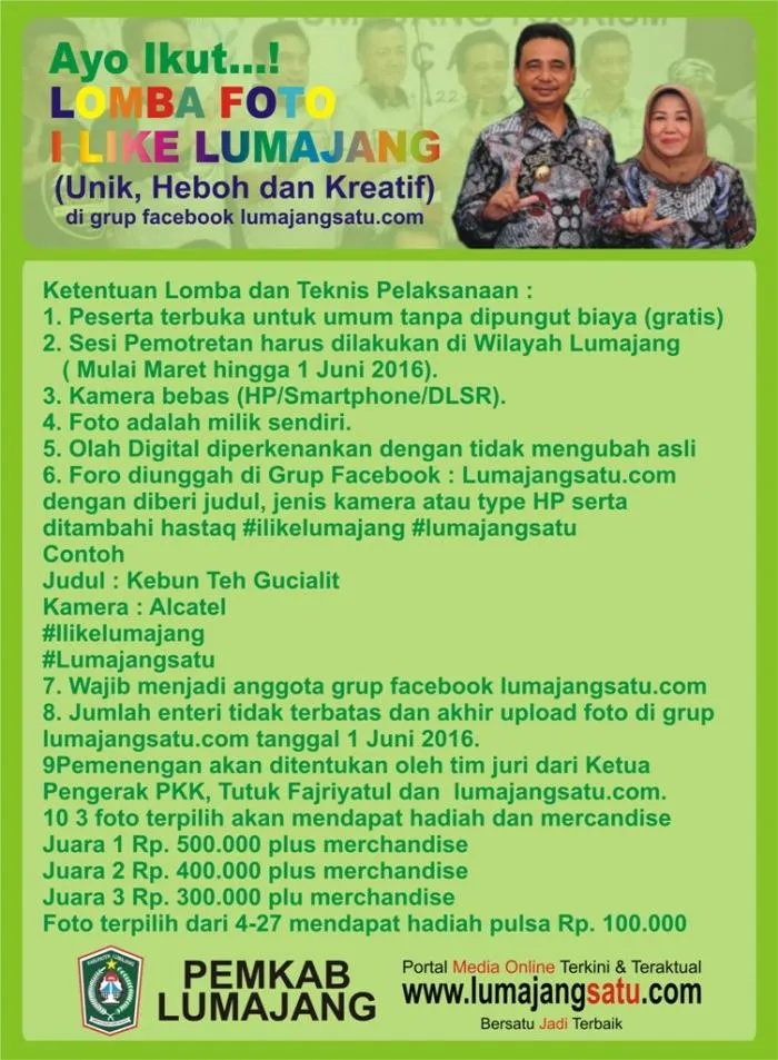 Yuk...! Ikut Lomba Foto Salam L I Like Lumajang Berhadiah dari Bupati