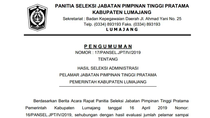 58 ASN Perebutkan 9 Kursi Jabatan Eselon II Pemkab Lumajang