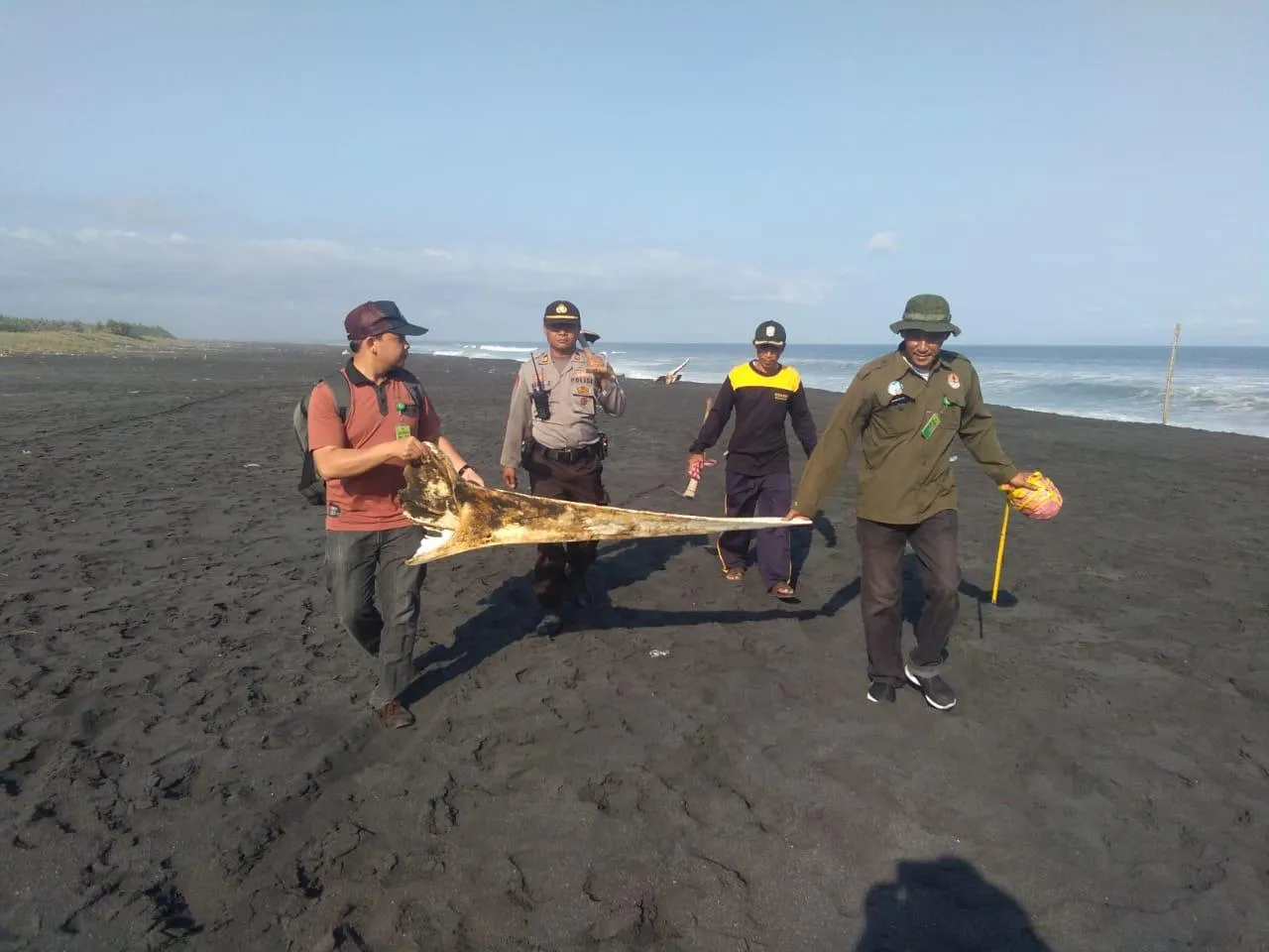 Kapolsek Pasirian Pantau Tim BKSDA Ambil Sampel Tulang Bangkai Ikan Paus
