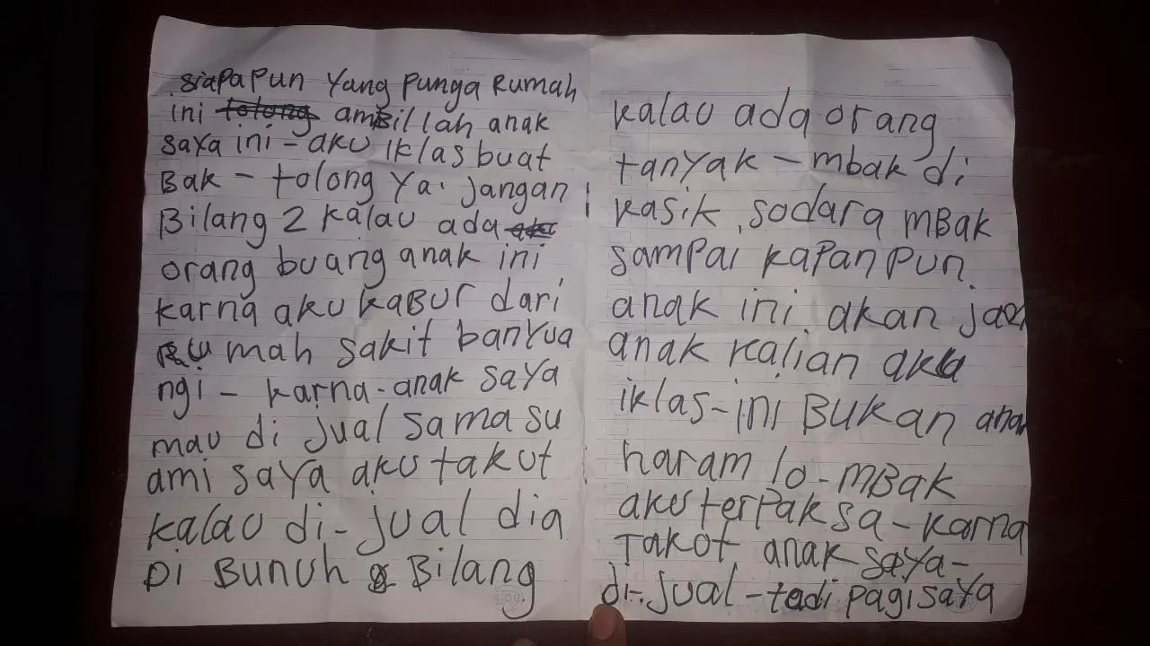 Inilah Isi Surat Pembuang Bayi Perempuan di Ranu Bedali - Ranuyoso