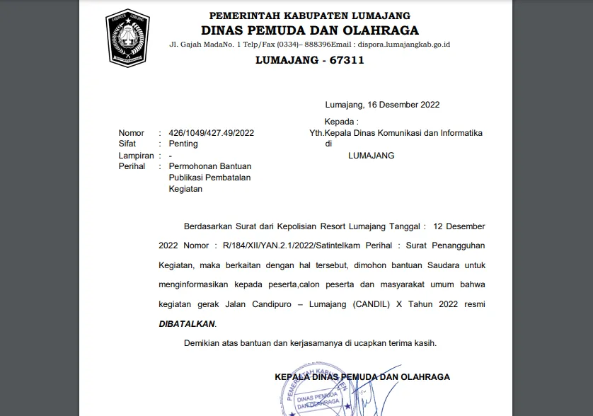 Gerak Jalan Candipuro - Lumajang "Candil" Batal Digelar