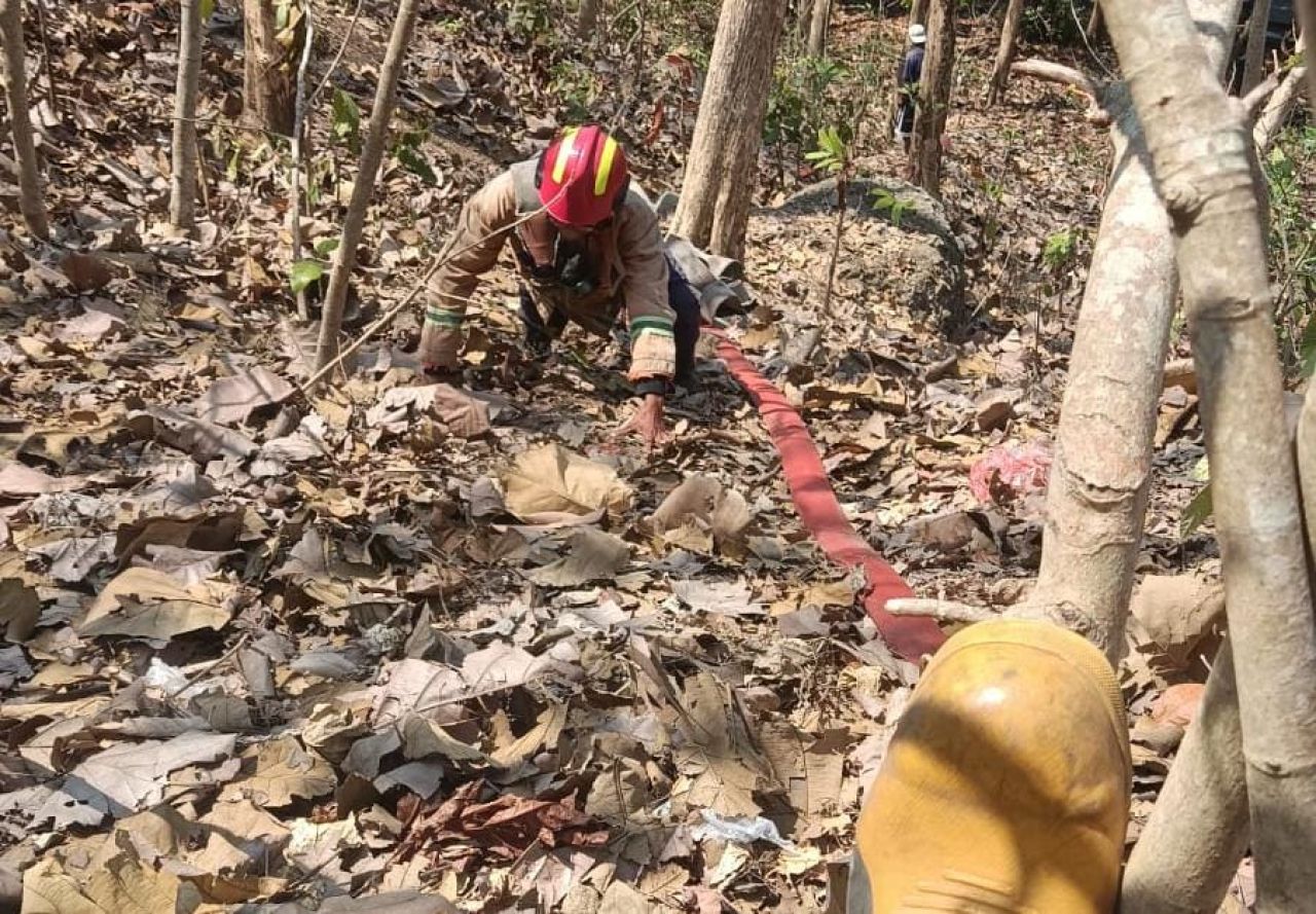 Petugas Damkar harus mendaki mencapai puncak Gunung Tambuh sebelum lakukan pemadaman