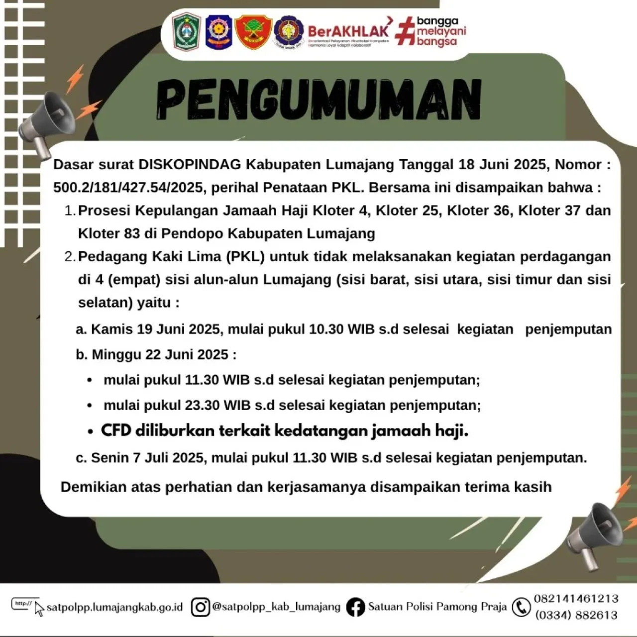 Penataan Sementara PKL Alun-alun Lumajang Sambut Kedatangan Jemaah Haji