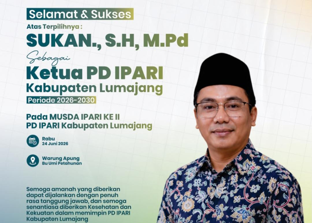 Sukan S.H., M.Pd Terpilih Jadi Ketua PD-IPARI Lumajang Periode 2026-2030