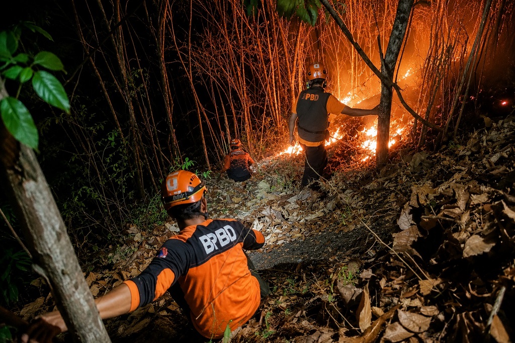 Ketika BPBD Lumajang memadamkan api (Foto : Diskominfo Lumajang)