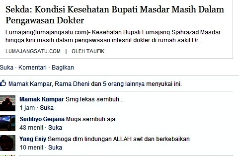 Facebooker Lumajang Doakan Kesembuhan Bupati Sjahrazad Masdar