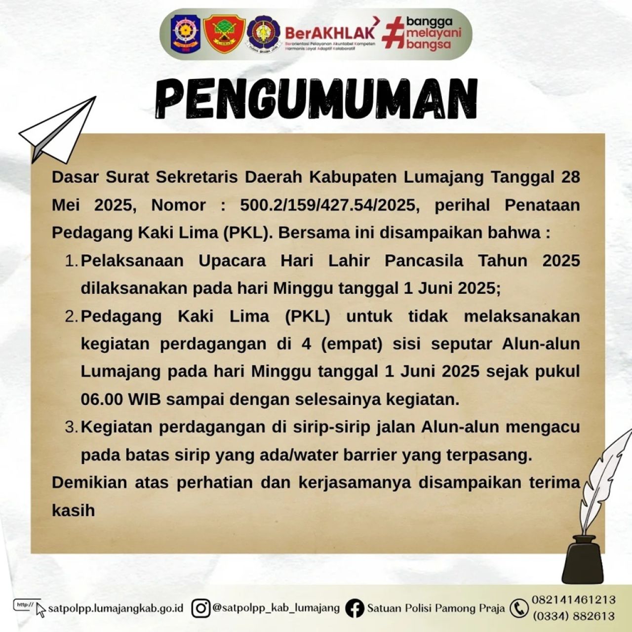 Pemkab Lumajang Tertibkan PKL Jelang Upacara Hari Lahir Pancasila