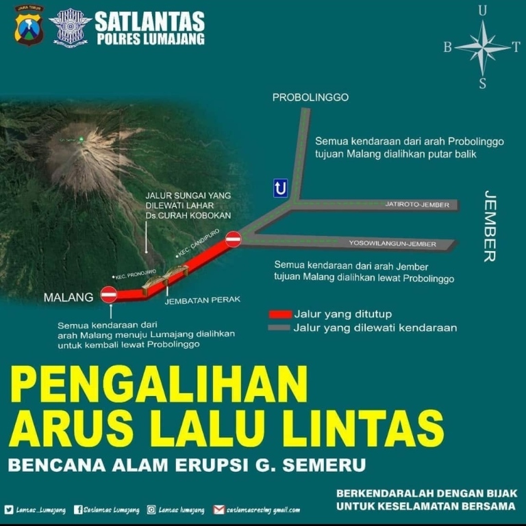 Satlantas Polres Lumajang Buat Rekayasa Lalulintas Erupsi Semeru